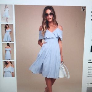 Lulus Blue And White Striped Off the Shoulder Dres